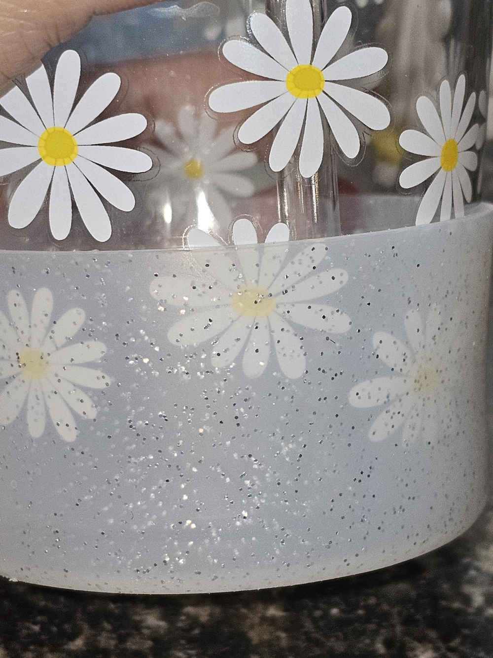 Clear Tumbler with Printed Daisy Pattern, Straw And Hand Charms And Tumbler Boot - Picture 5 of 10